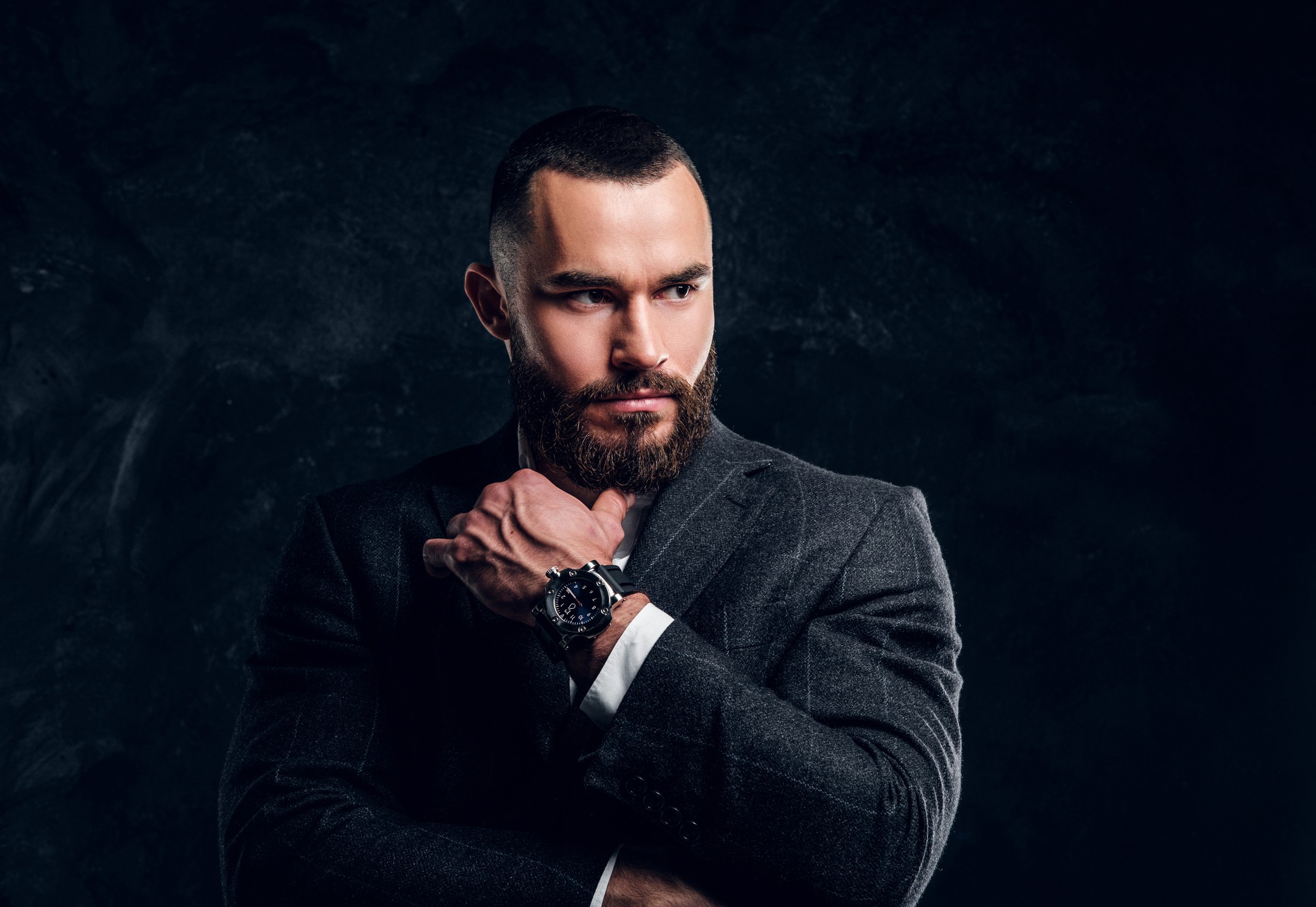 Handsome Bearded Man Wearing Suit and Wrist Watch